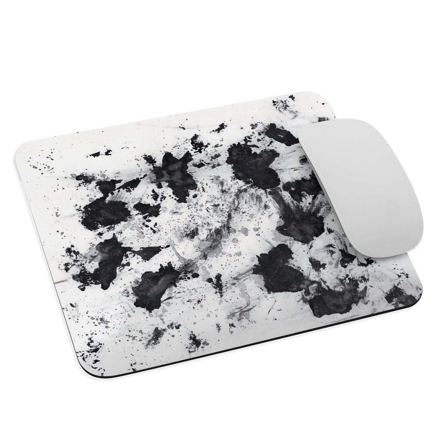 Abstract Black and White Splatter Art Mouse Pad