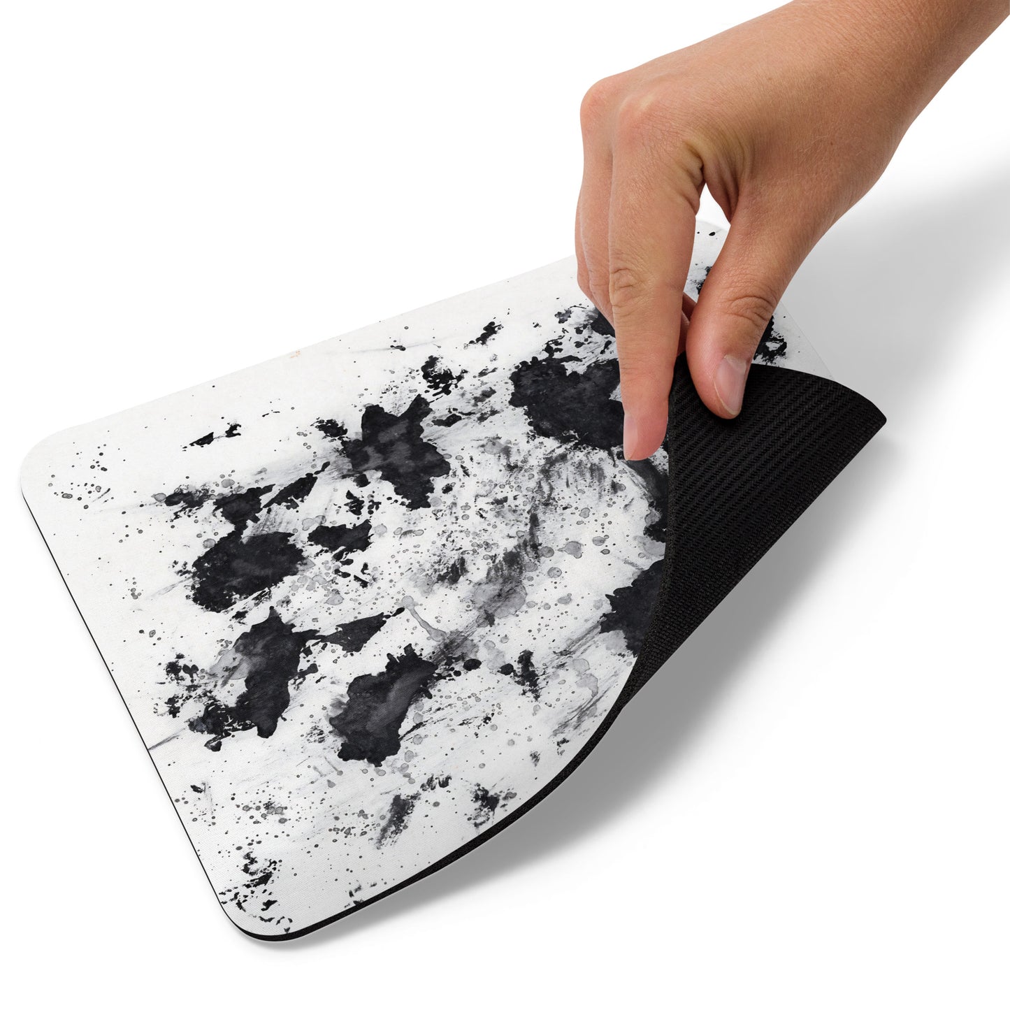 Abstract Black and White Splatter Art Mouse Pad