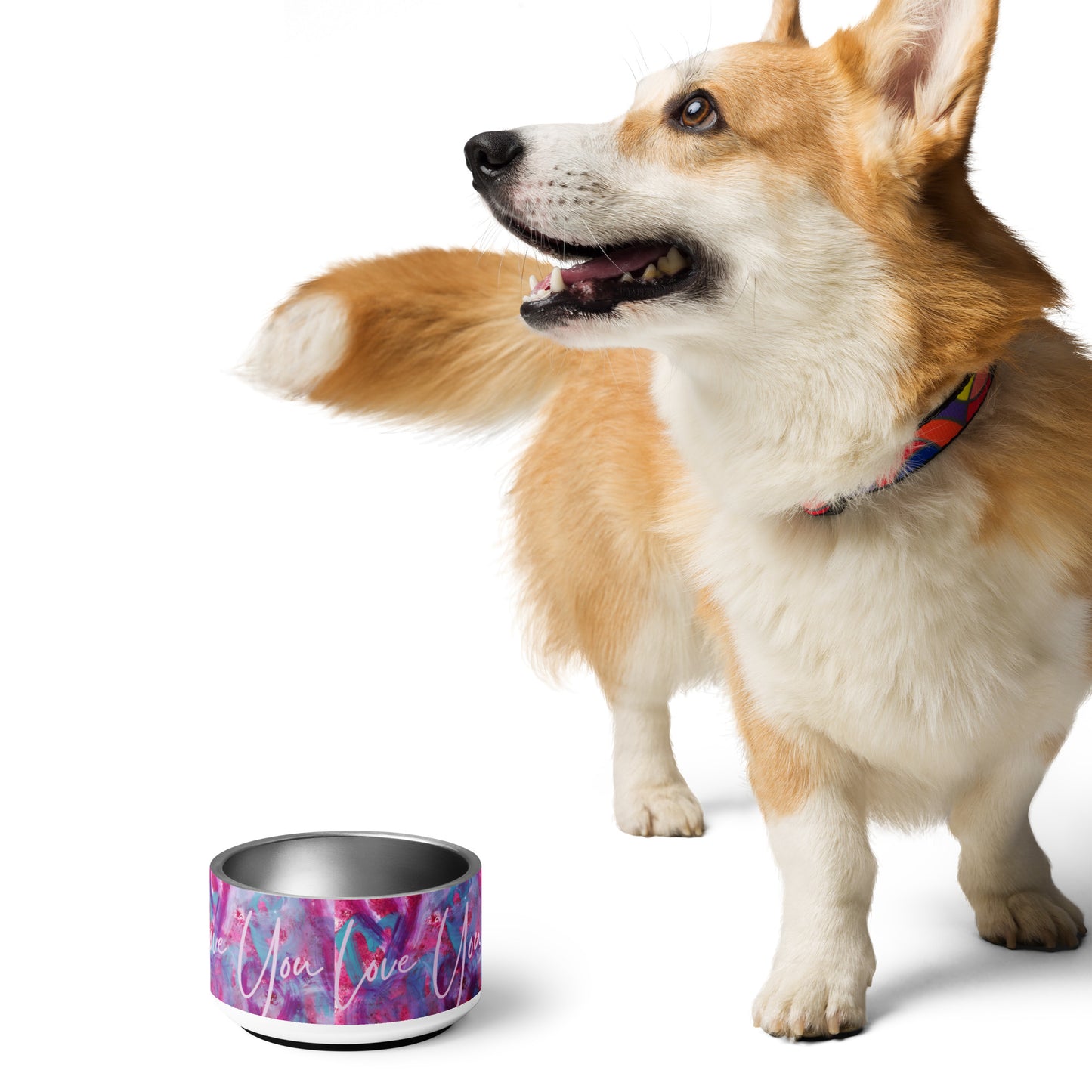 Love You | Pink, Purple and Blue Hearts | Pet Bowl | 18oz