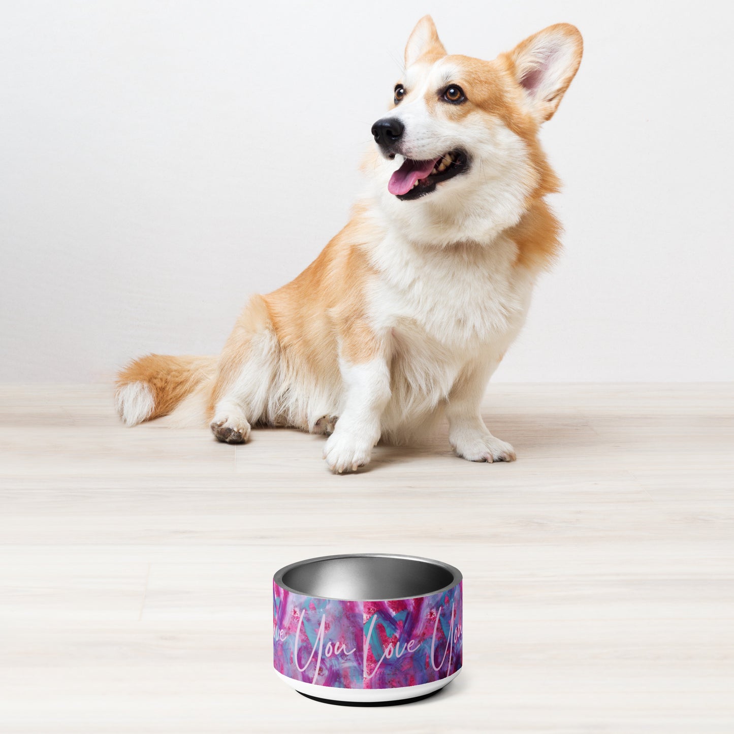 Love You | Pink, Purple and Blue Hearts | Pet Bowl | 18oz