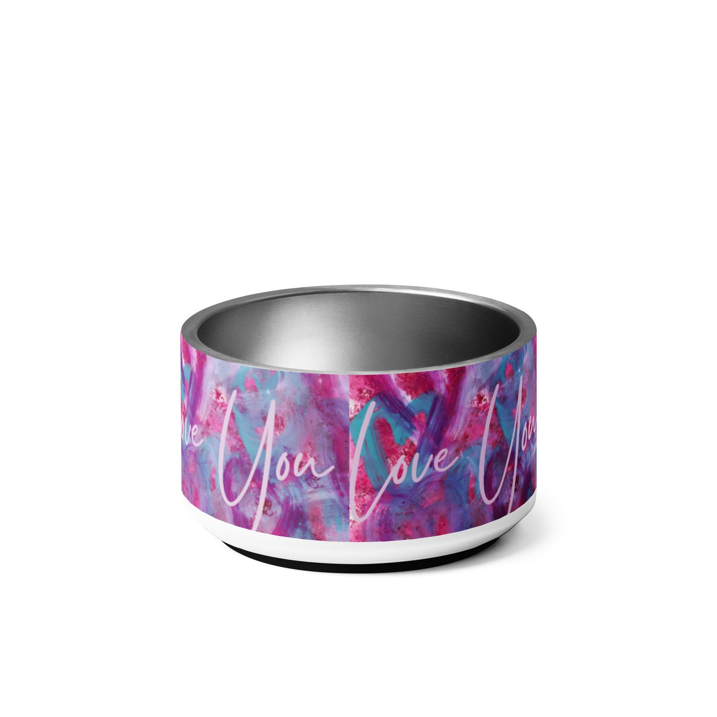 Love You | Pink, Purple and Blue Hearts | Pet Bowl | 18oz