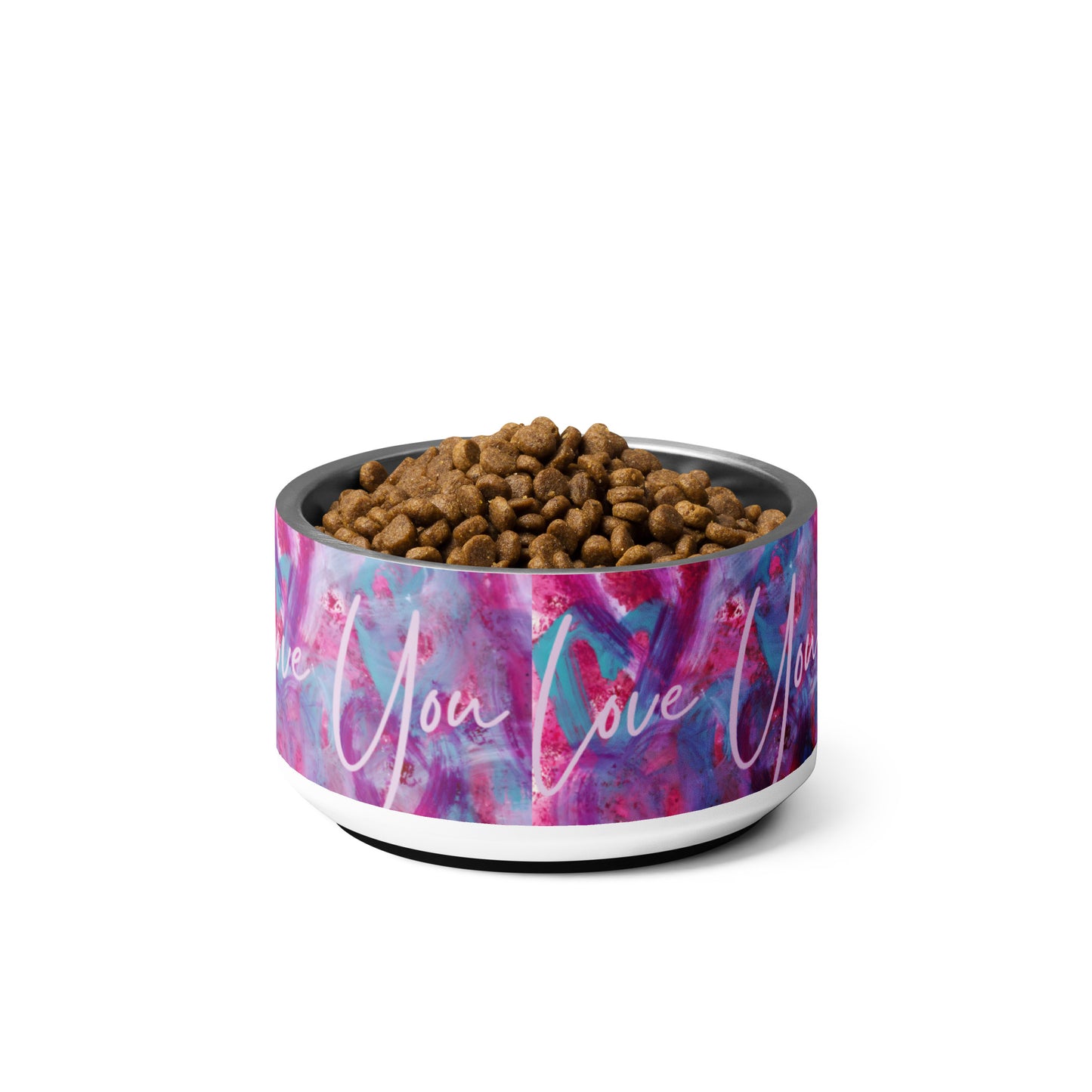 Love You | Pink, Purple and Blue Hearts | Pet Bowl | 18oz