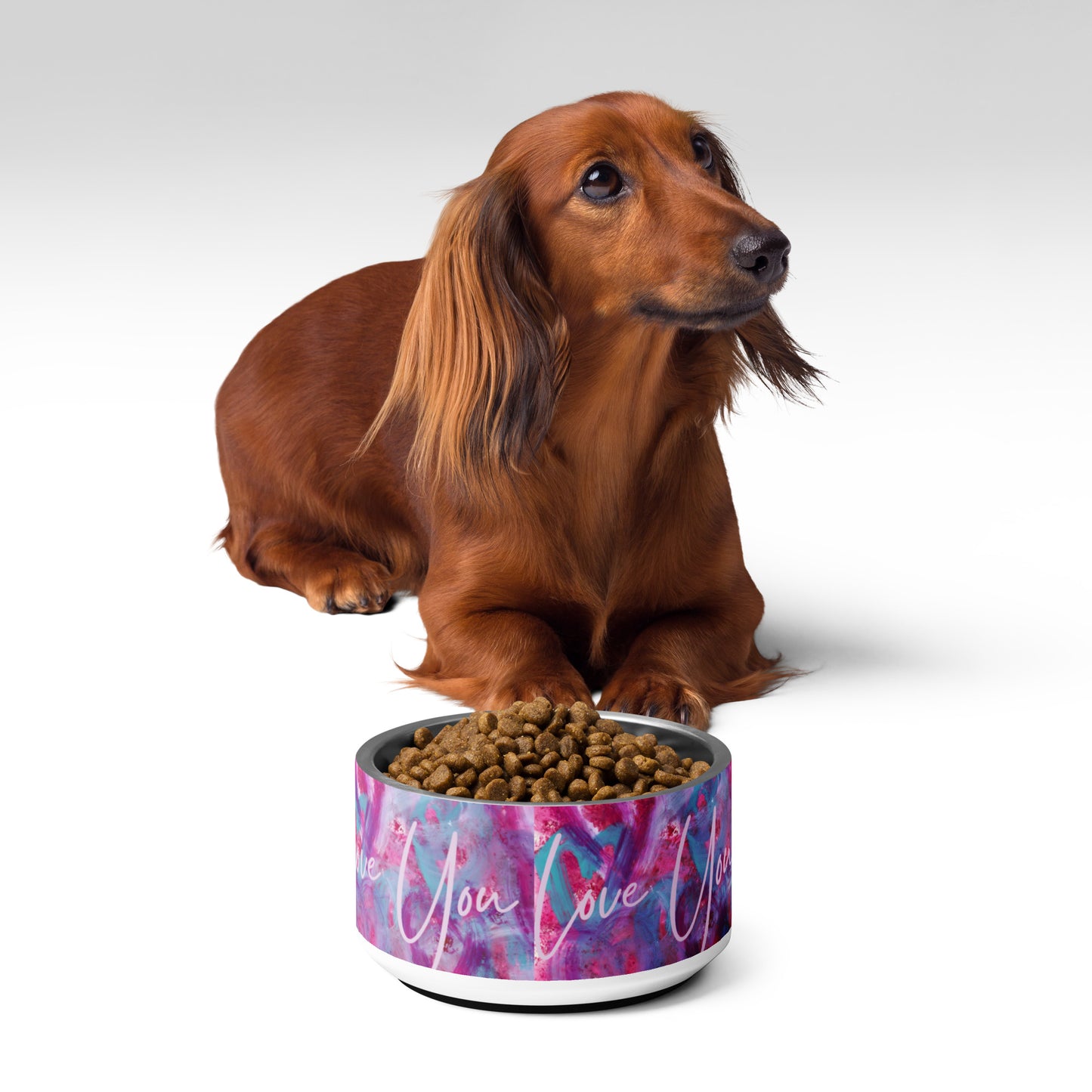 Love You | Pink, Purple and Blue Hearts | Pet Bowl | 18oz