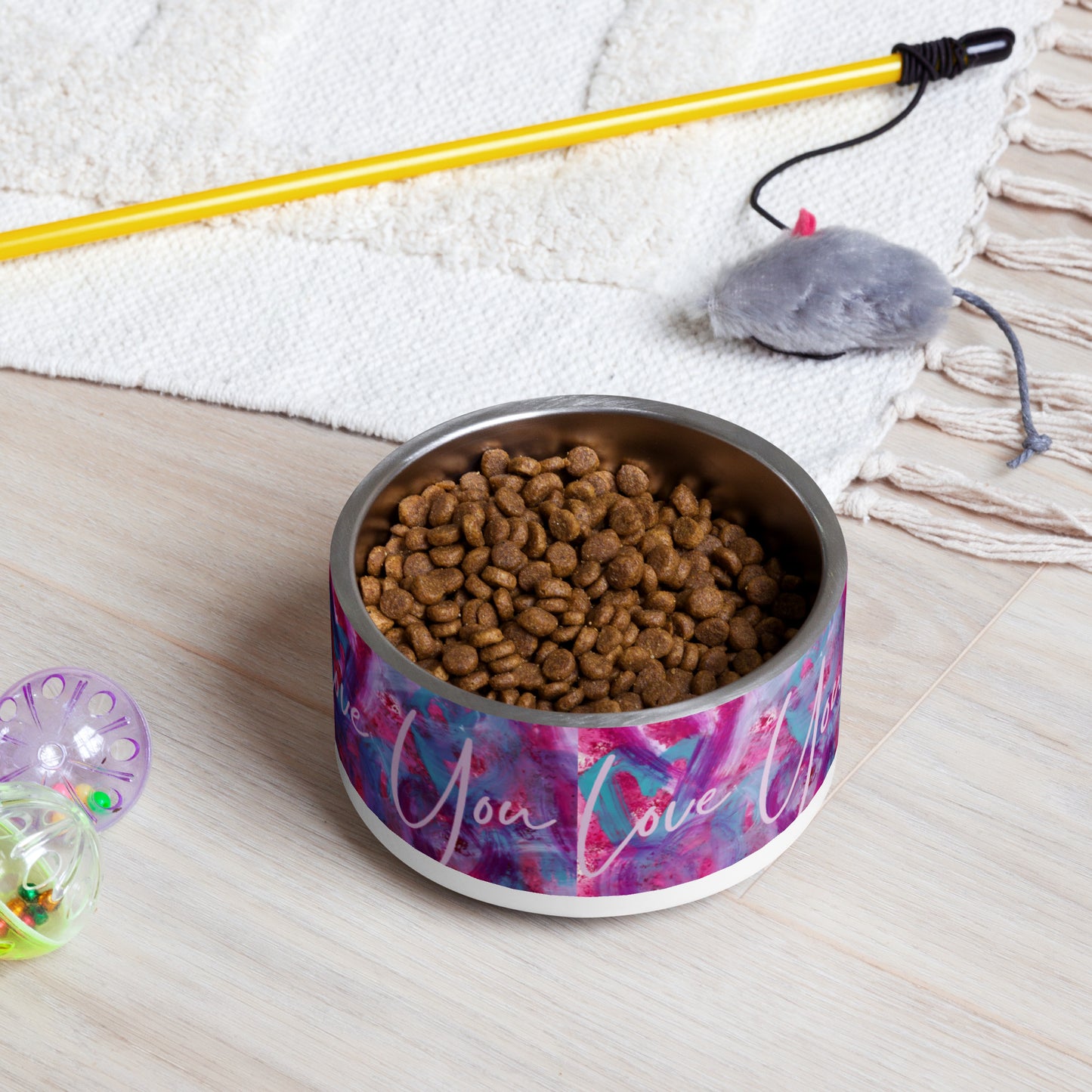 Love You | Pink, Purple and Blue Hearts | Pet Bowl | 18oz