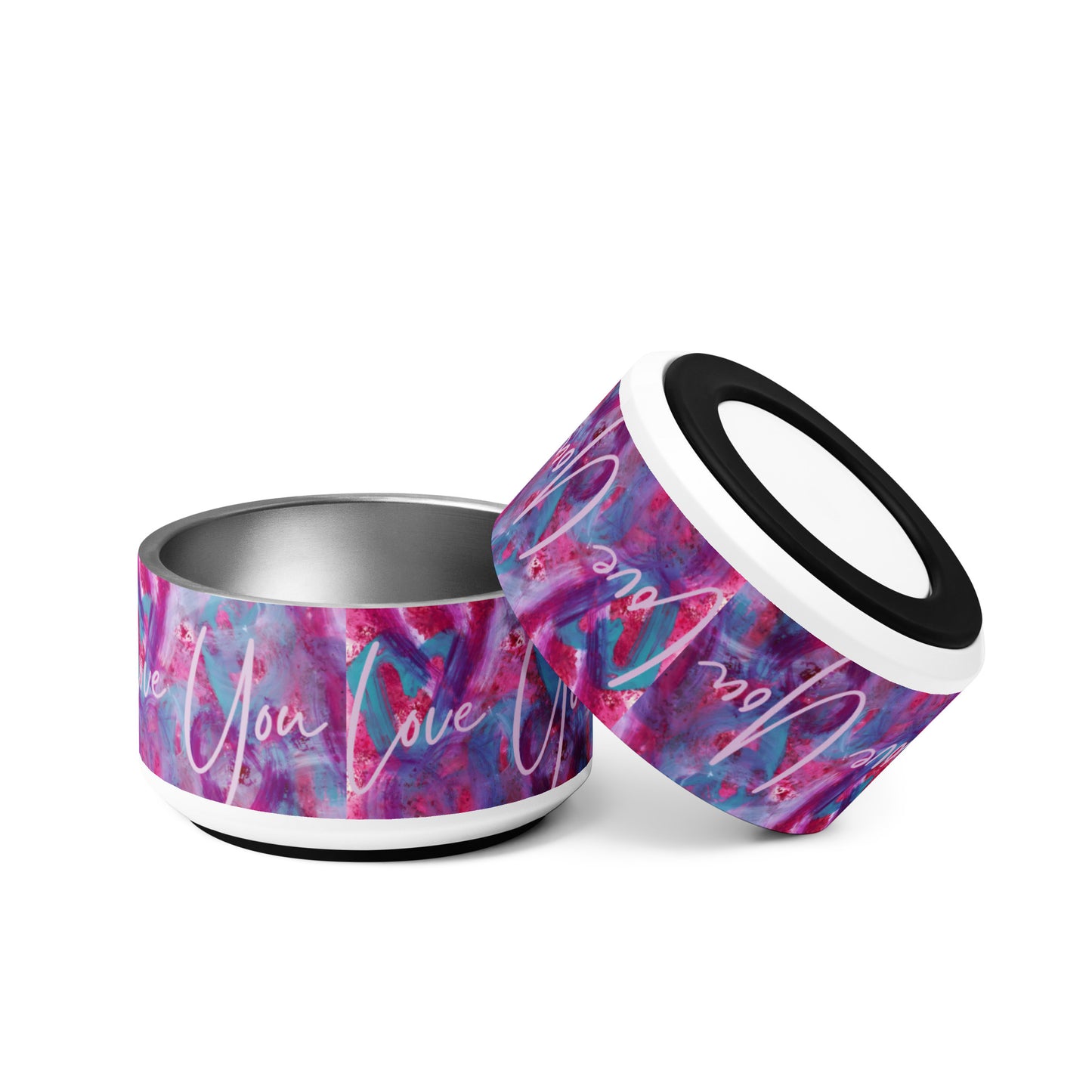 Love You | Pink, Purple and Blue Hearts | Pet Bowl | 18oz