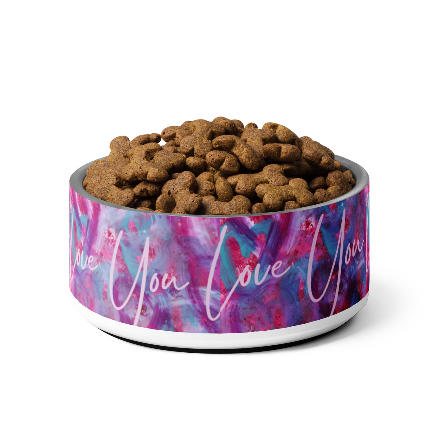 Love You | Pink, Purple and Blue Hearts | Pet bowl | 32oz