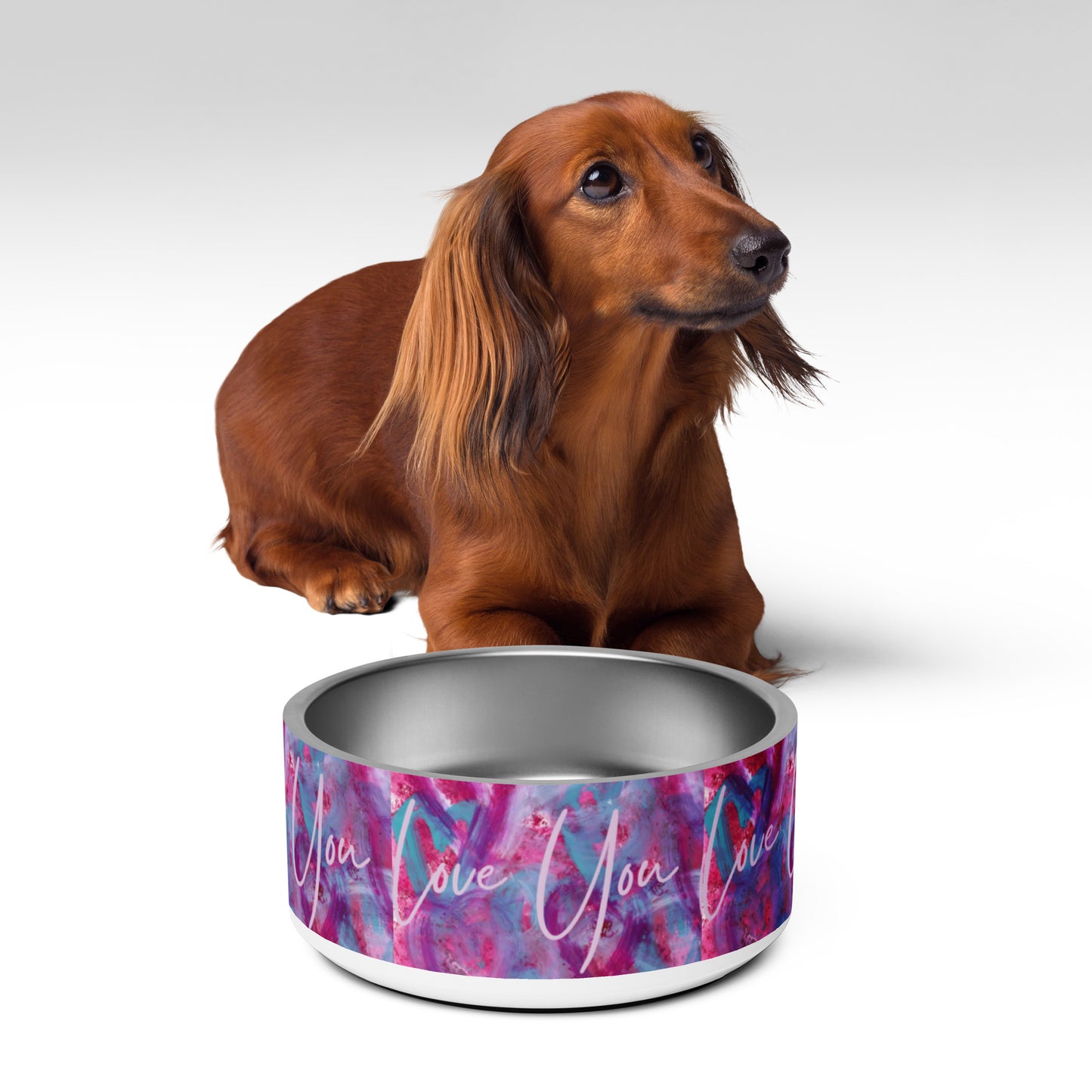 Love You | Pink, Purple and Blue Hearts | Pet bowl | 32oz