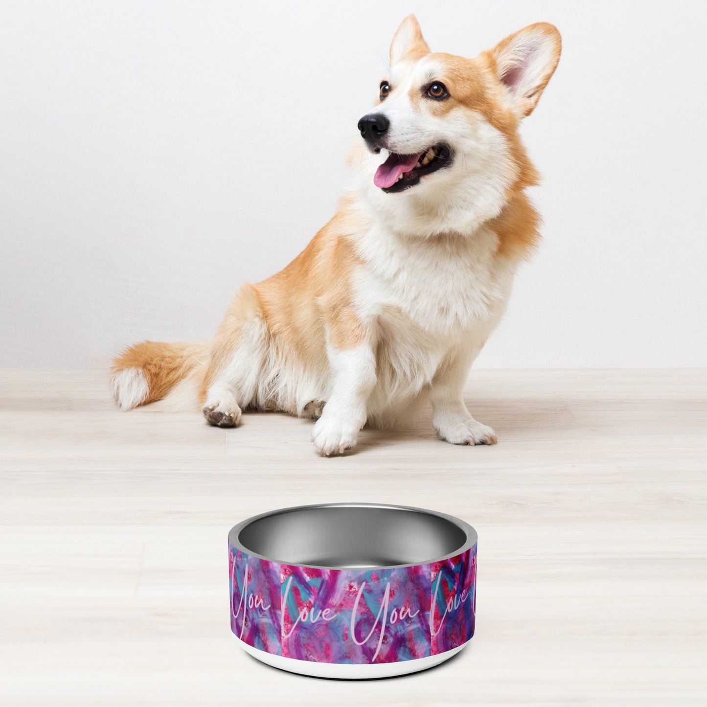 Love You | Pink, Purple and Blue Hearts | Pet bowl | 32oz