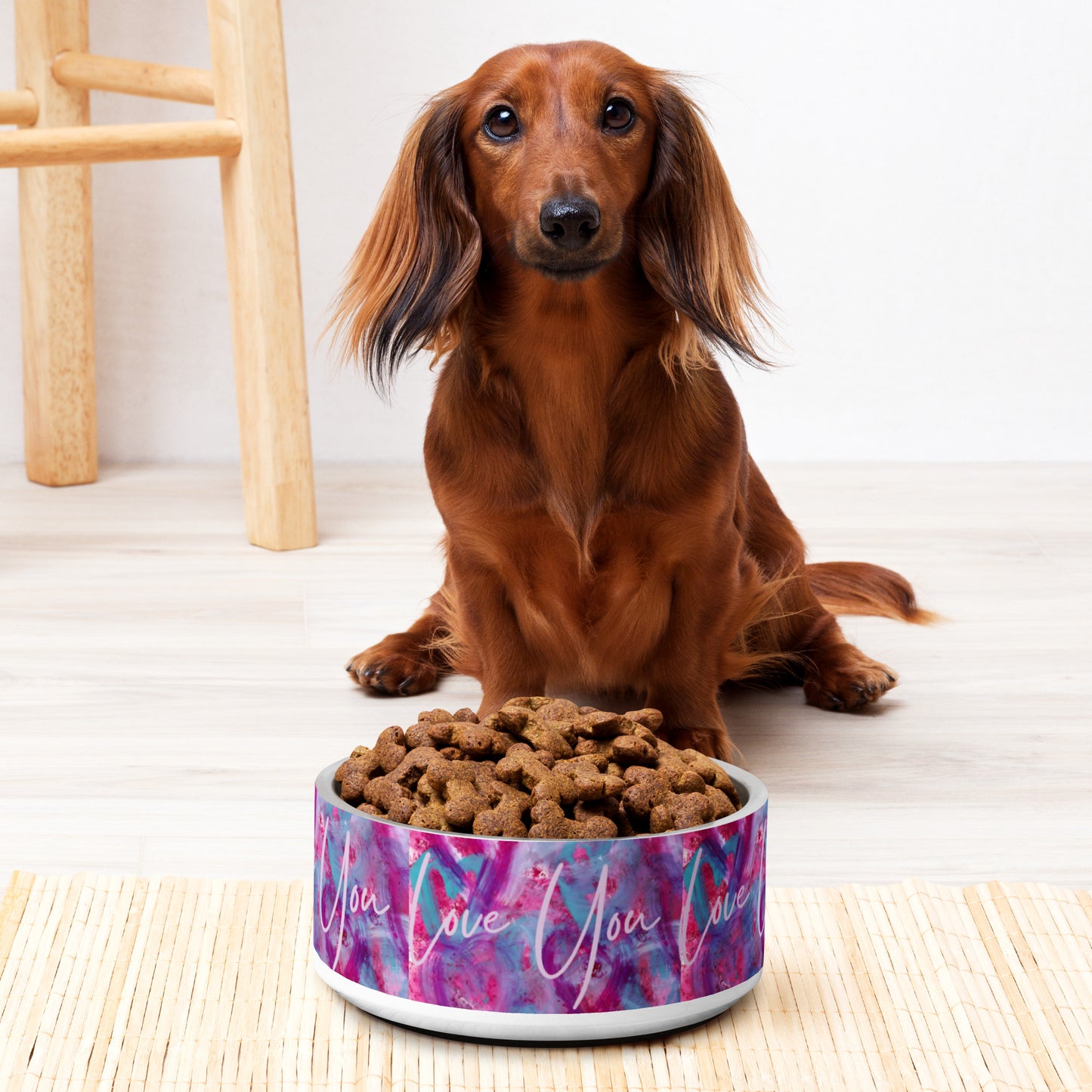 Love You | Pink, Purple and Blue Hearts | Pet bowl | 32oz