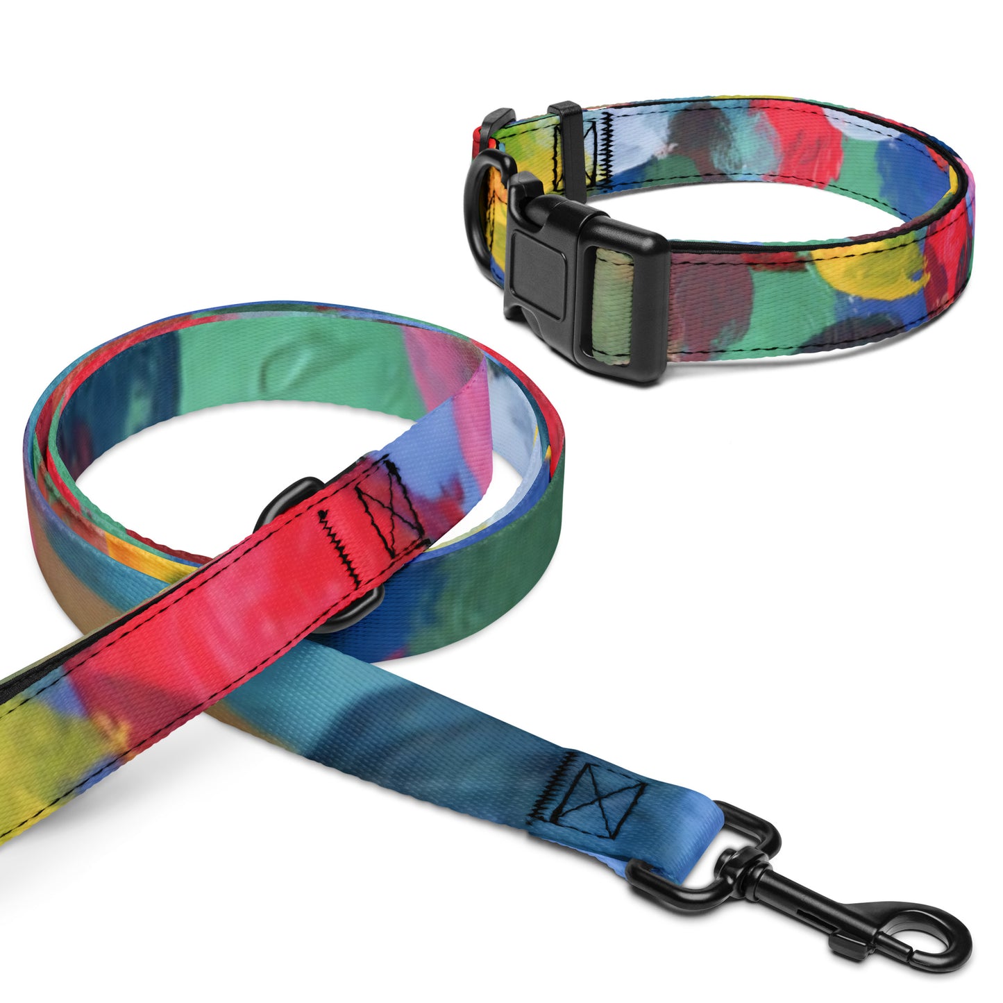 Tie-Dye Dog Collar and Leash Set | Rainbow Multi-Colour