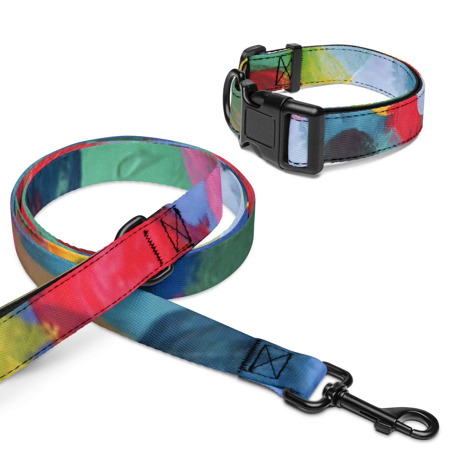 Tie-Dye Dog Collar and Leash Set | Rainbow Multi-Colour