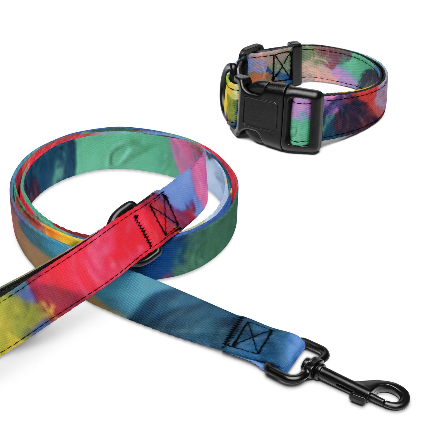 Tie-Dye Dog Collar and Leash Set | Rainbow Multi-Colour