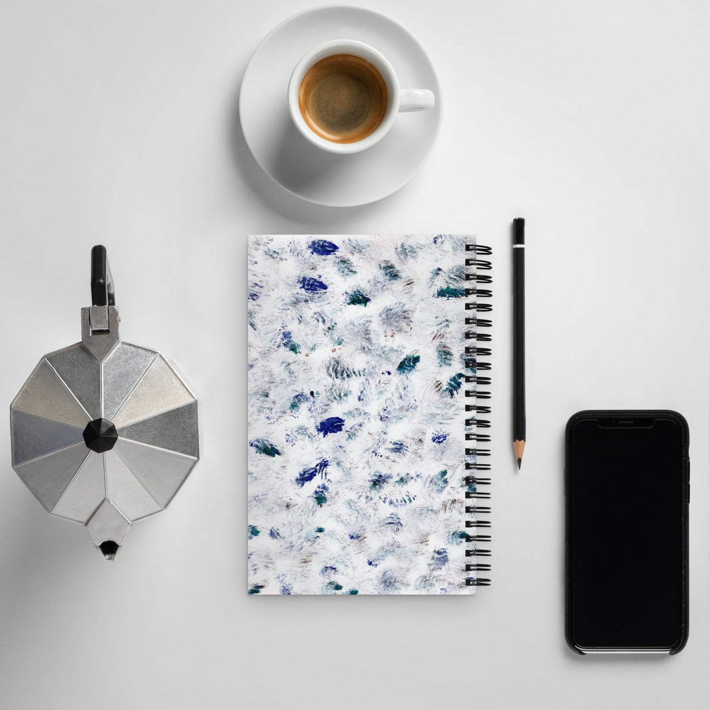 Spiral Notebook | Abstract Winter Pattern | Blue and White Watercolour Design | Wire-Bound