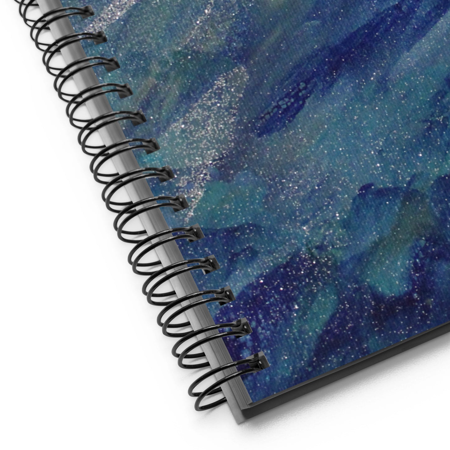 Spiral Notebook | Blue and Teal Watercolour Pattern with Silver Glitter