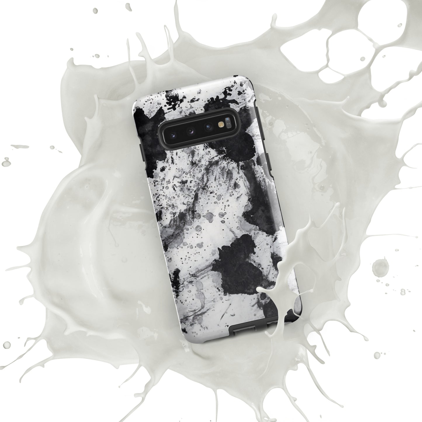 Splash Ink Tough Phone Case for Samsung Galaxy in Black and White Marble Print