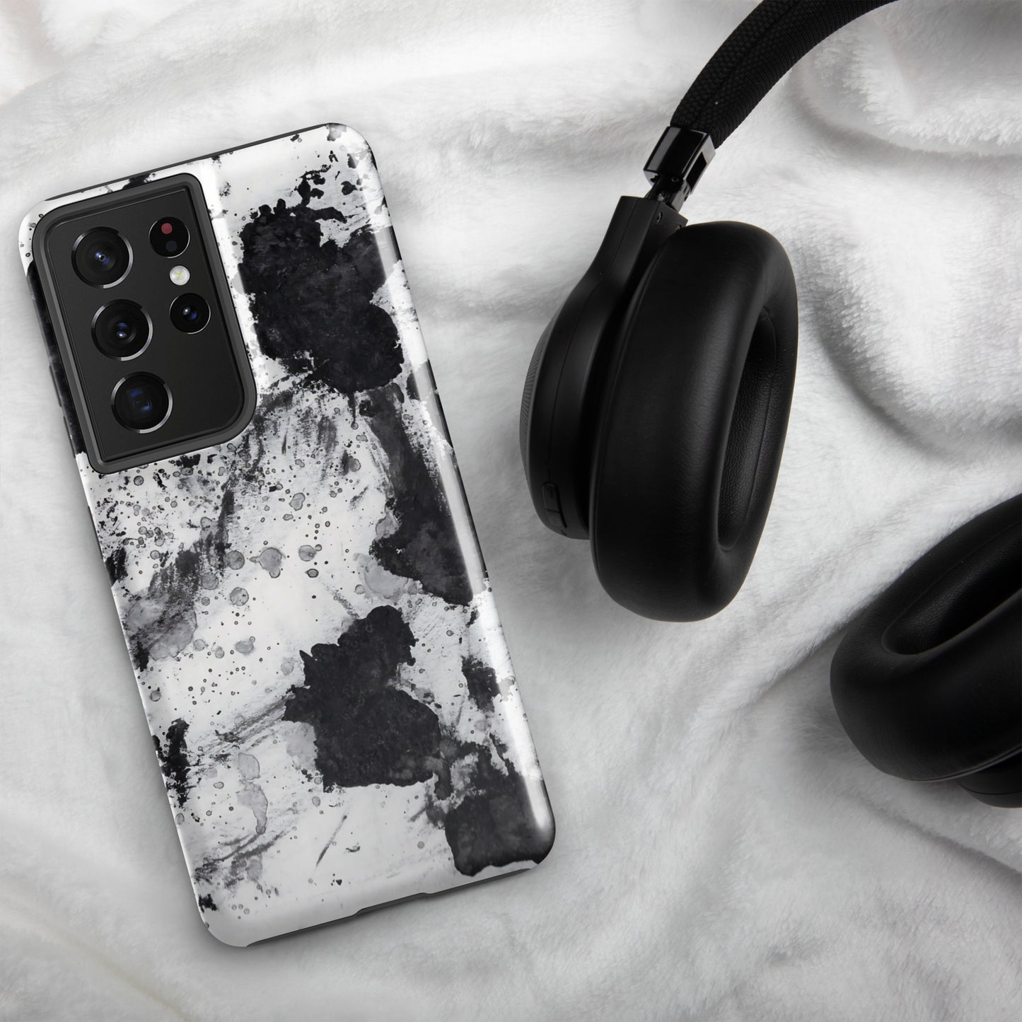 Splash Ink Tough Phone Case for Samsung Galaxy in Black and White Marble Print