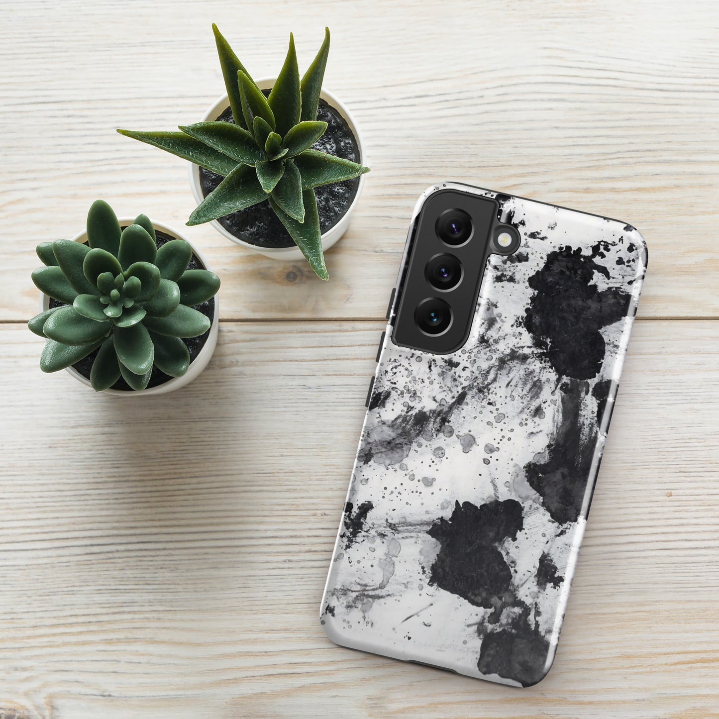 Splash Ink Tough Phone Case for Samsung Galaxy in Black and White Marble Print