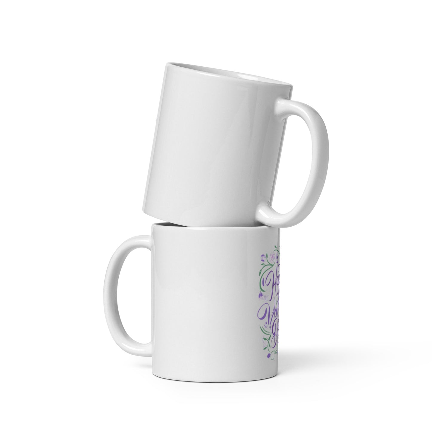 Happy Valentine's Day Coffee Mug | White Ceramic | Purple Floral Design