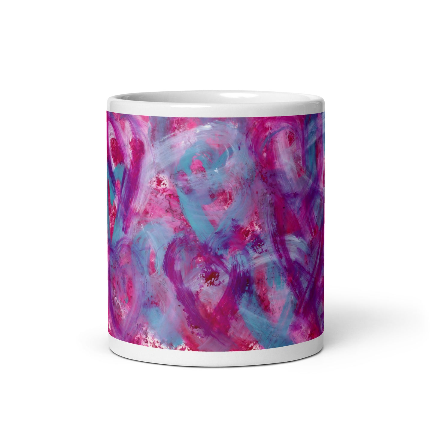 Artistic Coffee Mug | Purple, Pink and Blue Heart Design