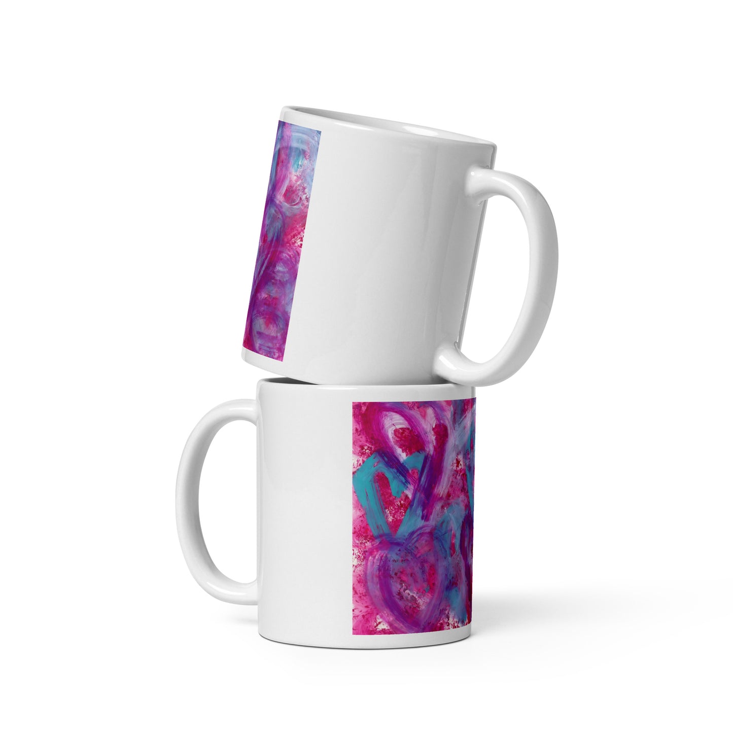 Artistic Coffee Mug | Purple, Pink and Blue Heart Design