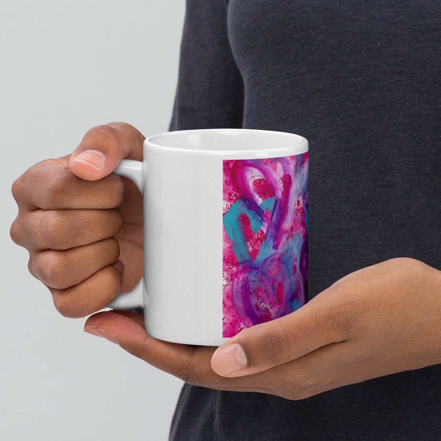 Artistic Coffee Mug | Purple, Pink and Blue Heart Design