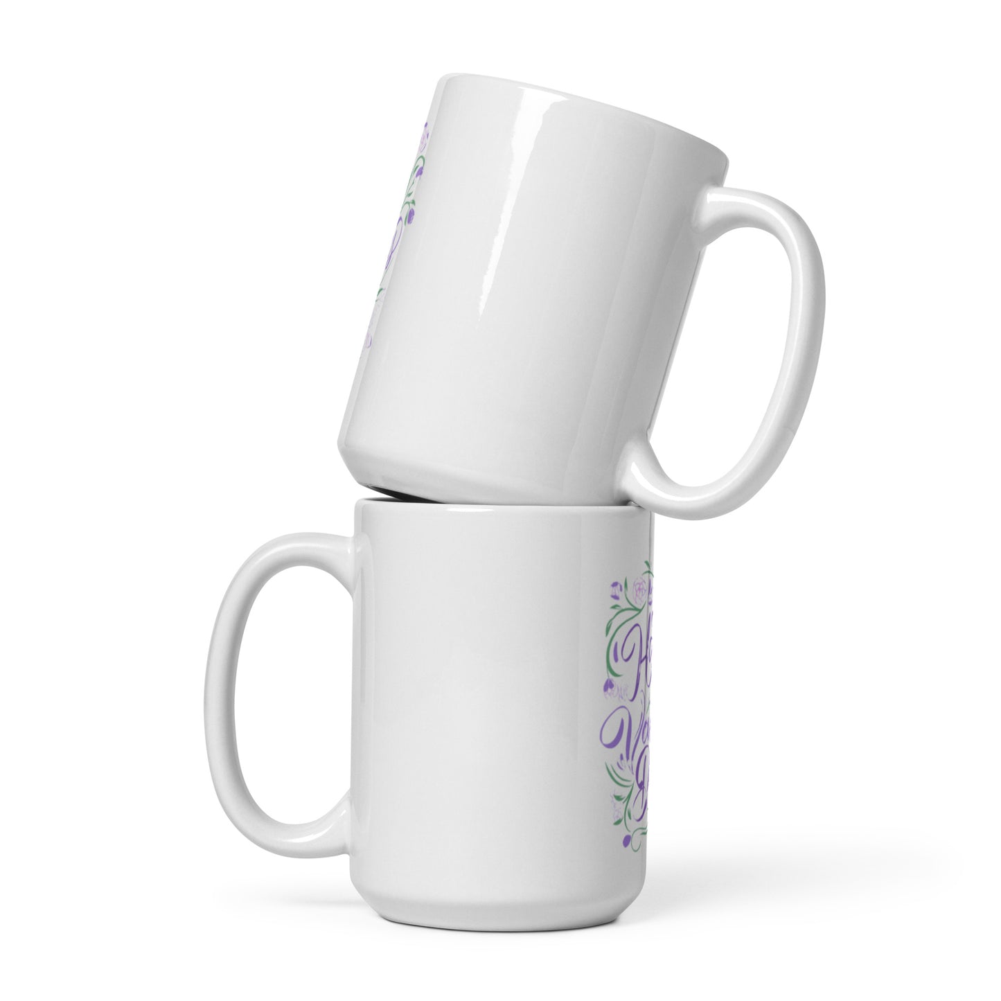 Happy Valentine's Day Coffee Mug | White Ceramic | Purple Floral Design