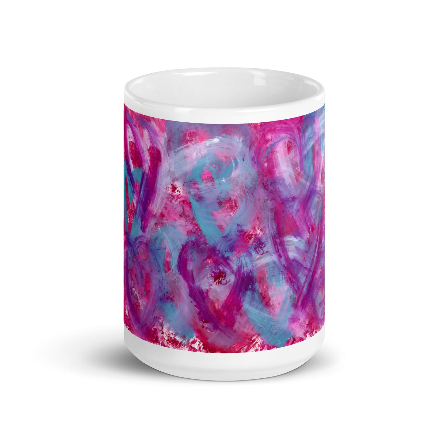 Artistic Coffee Mug | Purple, Pink and Blue Heart Design