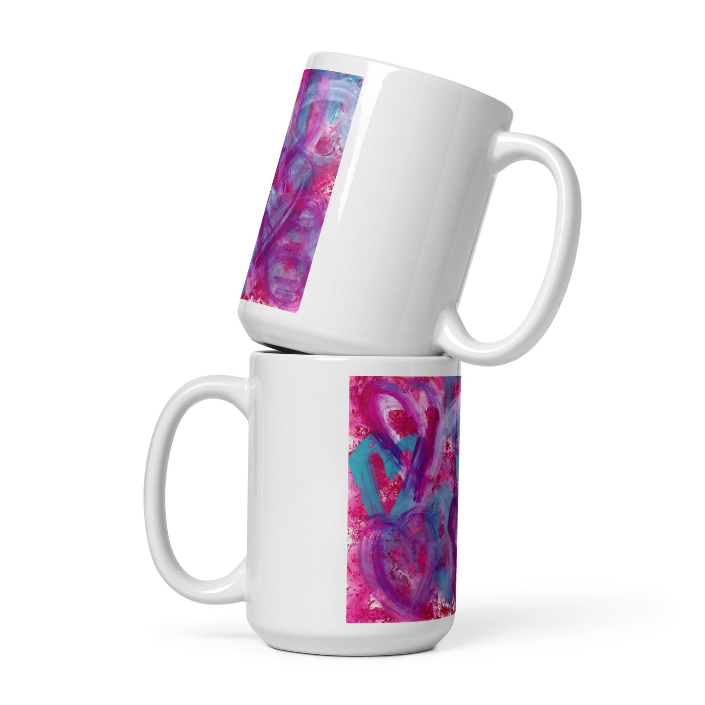 Artistic Coffee Mug | Purple, Pink and Blue Heart Design