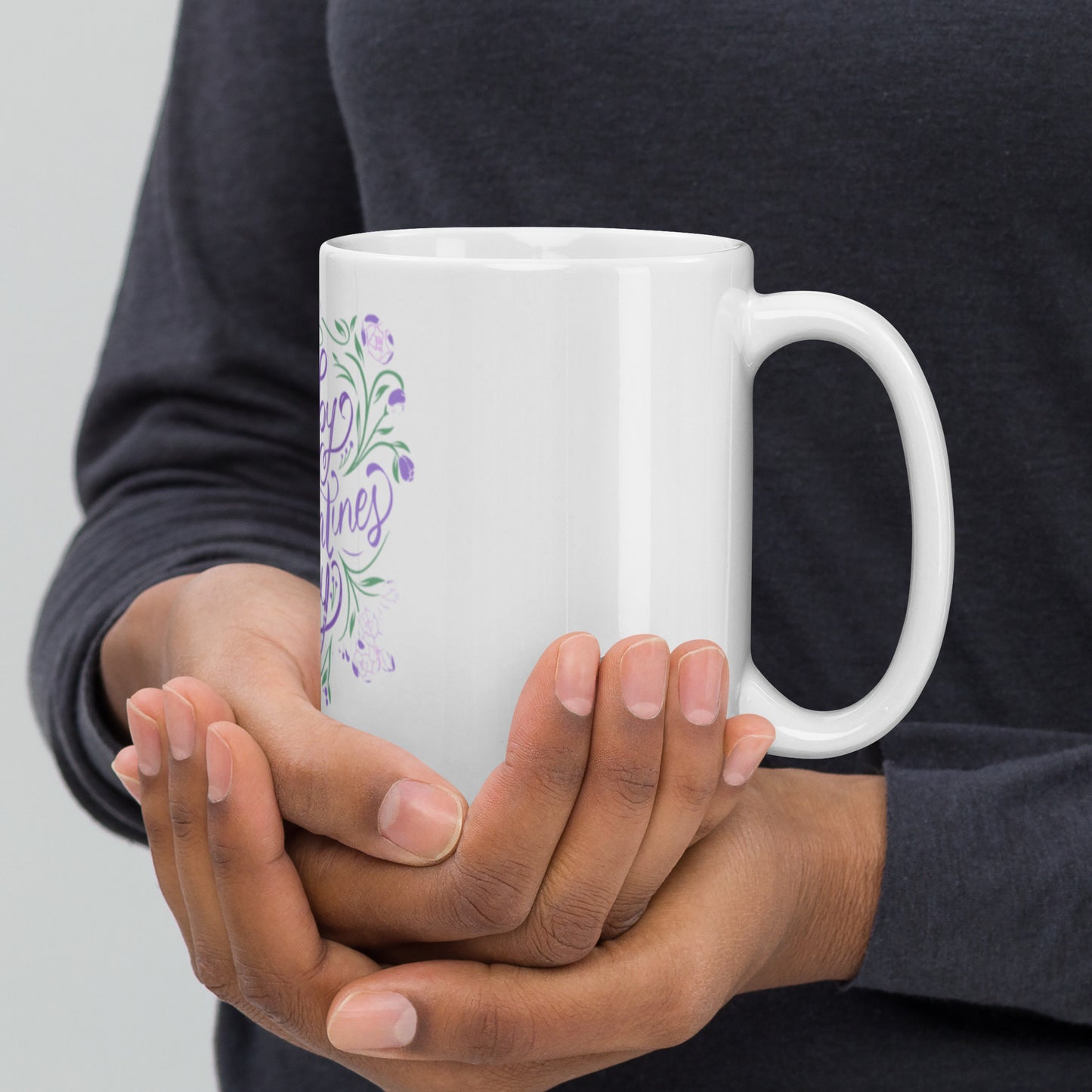 Happy Valentine's Day Coffee Mug | White Ceramic | Purple Floral Design