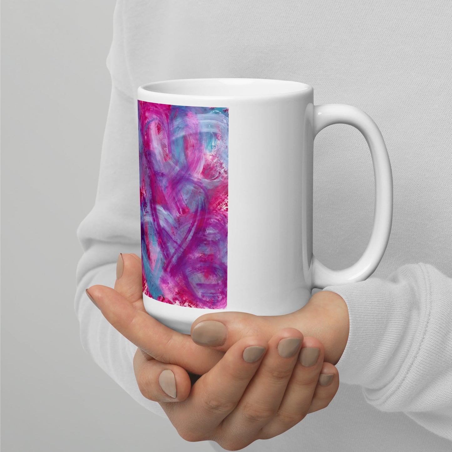 Artistic Coffee Mug | Purple, Pink and Blue Heart Design