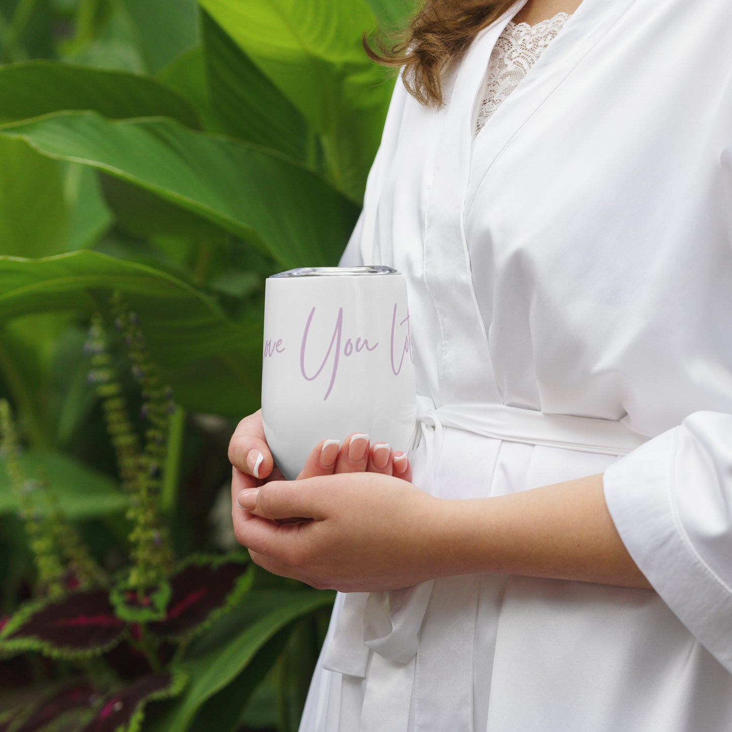 Love You Lots with Lilac Script | Insulated Wine Tumbler with Lid | 12oz