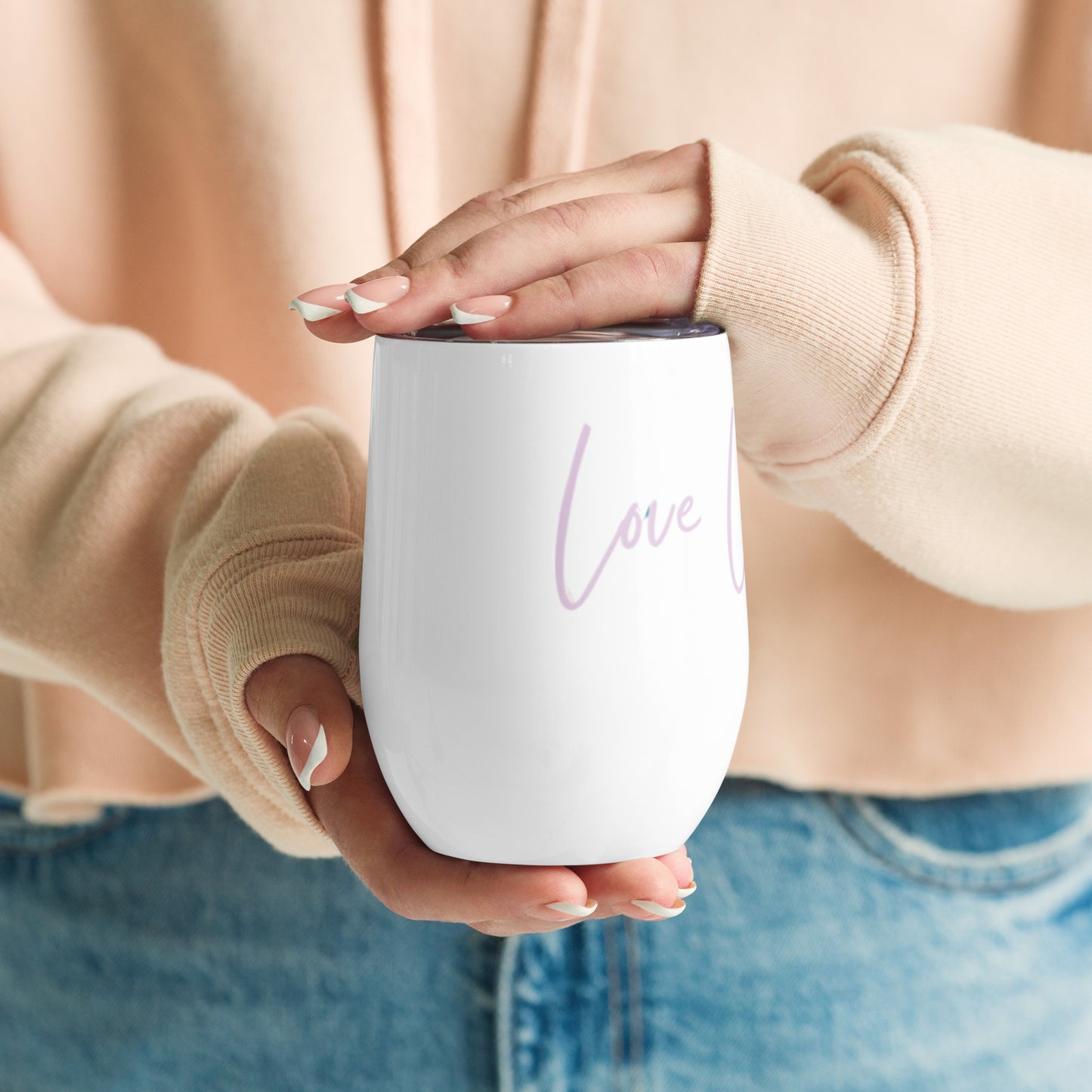 Love You Lots with Lilac Script | Insulated Wine Tumbler with Lid | 12oz