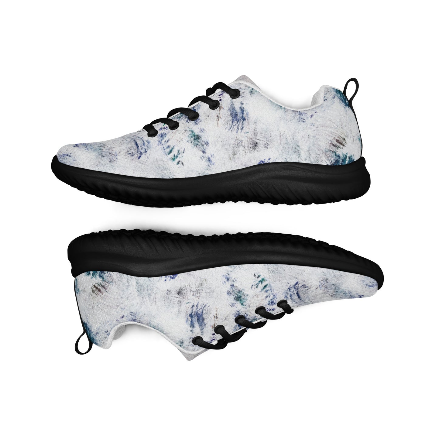 Women's Athletic Running Shoes | White and Blue Abstract Print | Lightweight Mesh