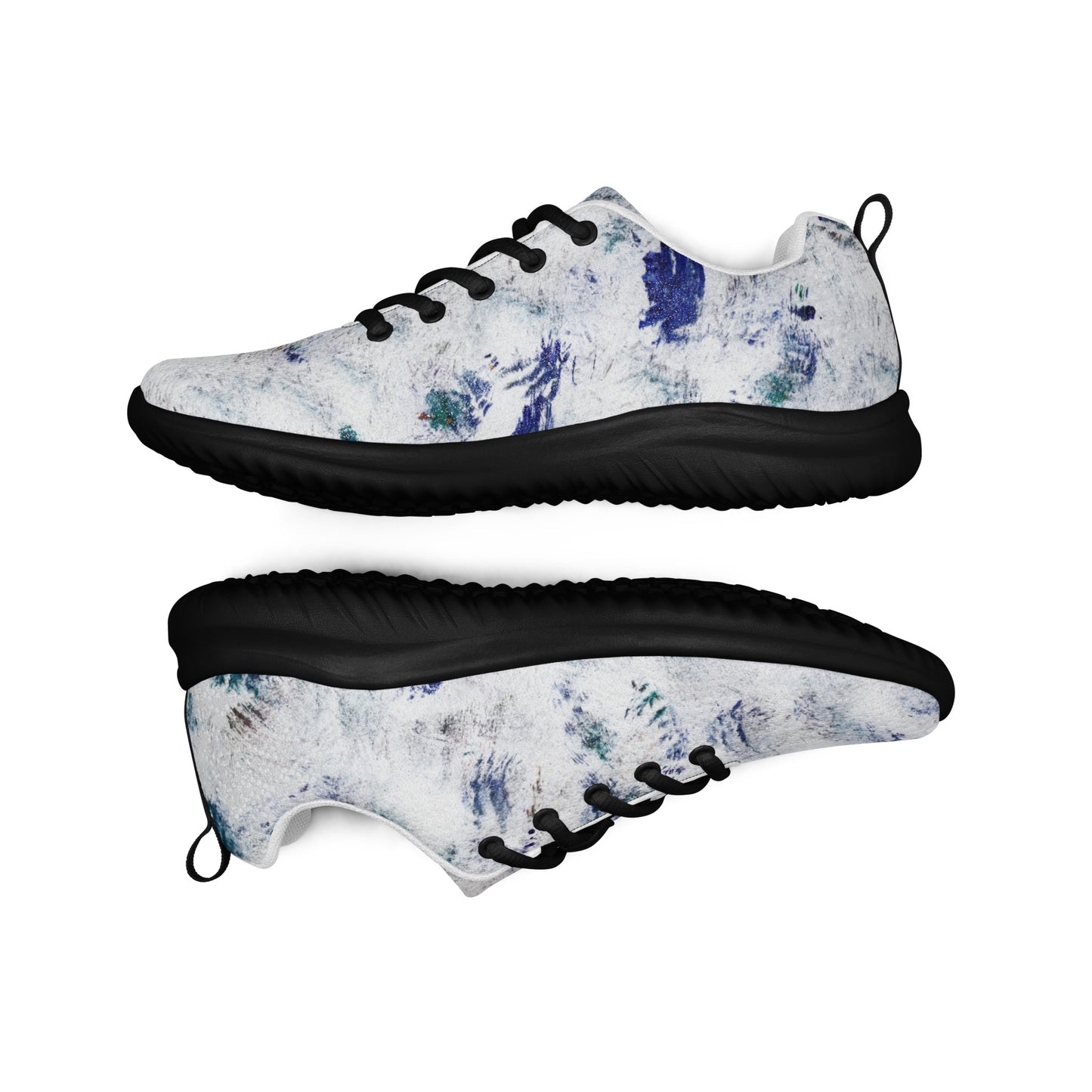 Women's Athletic Running Shoes | White and Blue Abstract Print | Lightweight Mesh