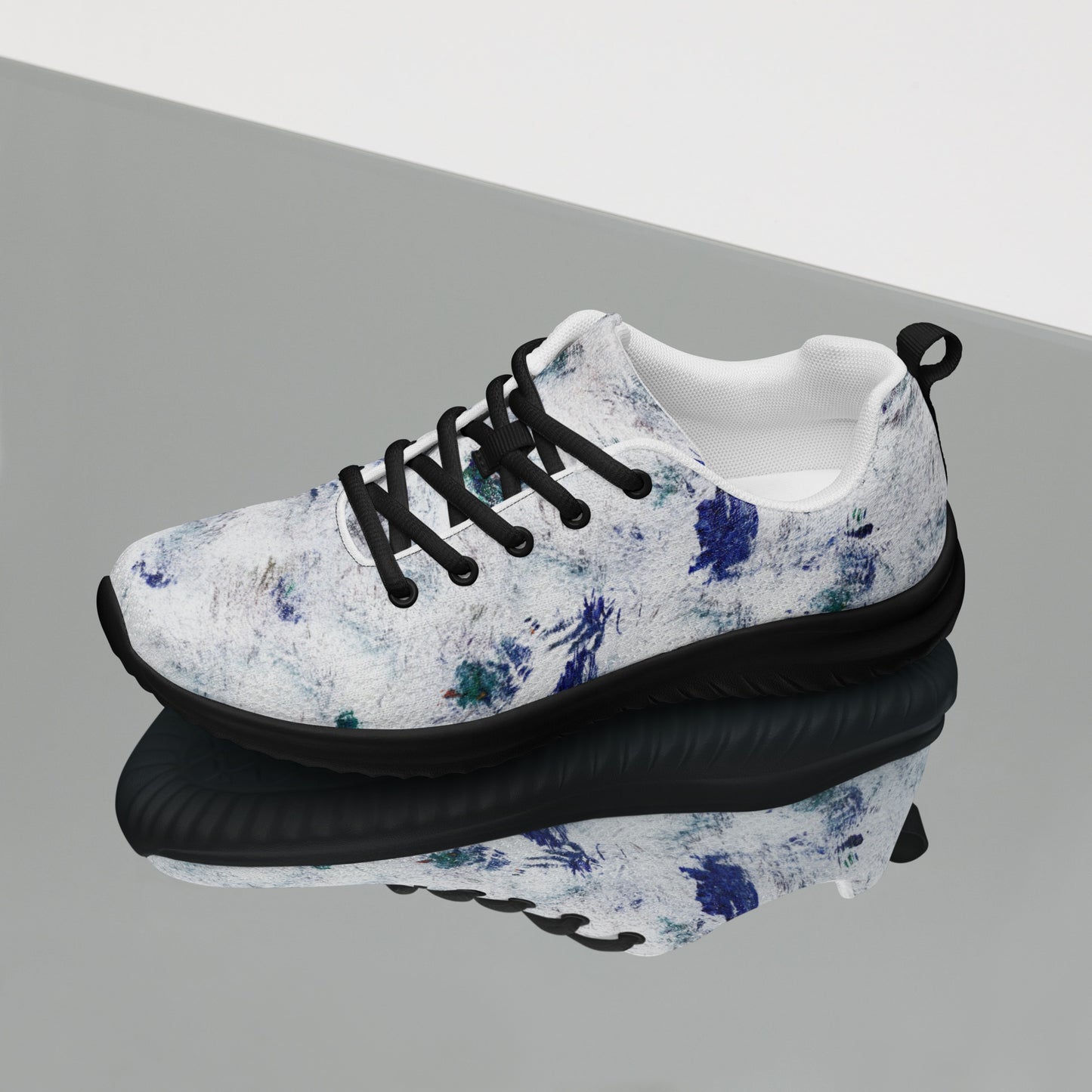 Women's Athletic Running Shoes | White and Blue Abstract Print | Lightweight Mesh