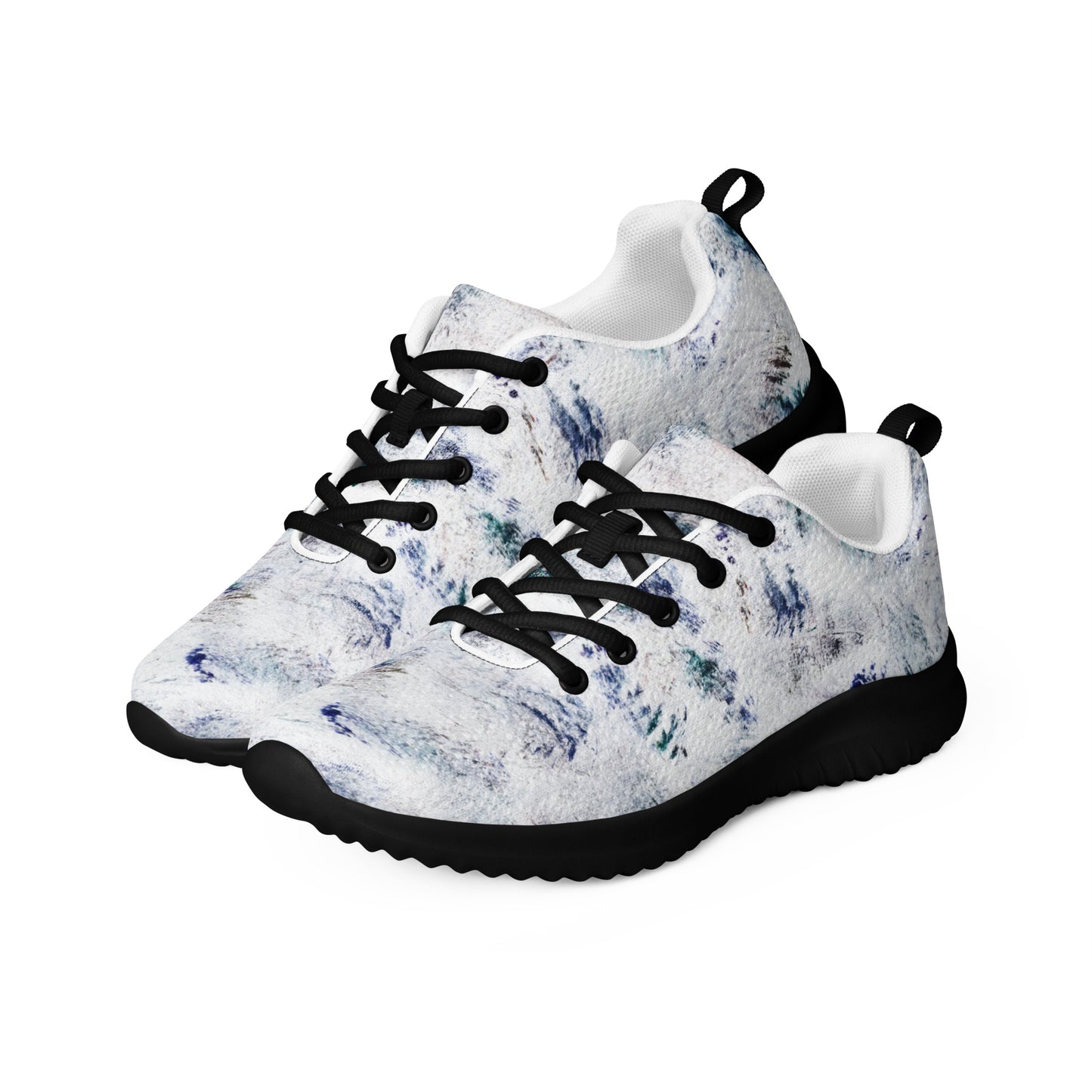 Women's Athletic Running Shoes | White and Blue Abstract Print | Lightweight Mesh