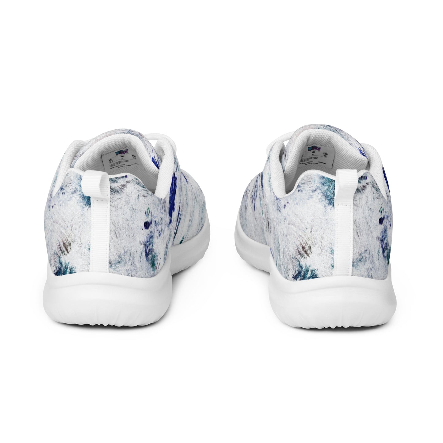 Women's Athletic Running Shoes | White and Blue Abstract Print | Lightweight Mesh