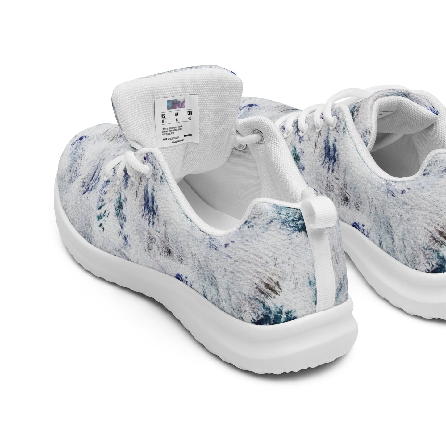 Women's Athletic Running Shoes | White and Blue Abstract Print | Lightweight Mesh