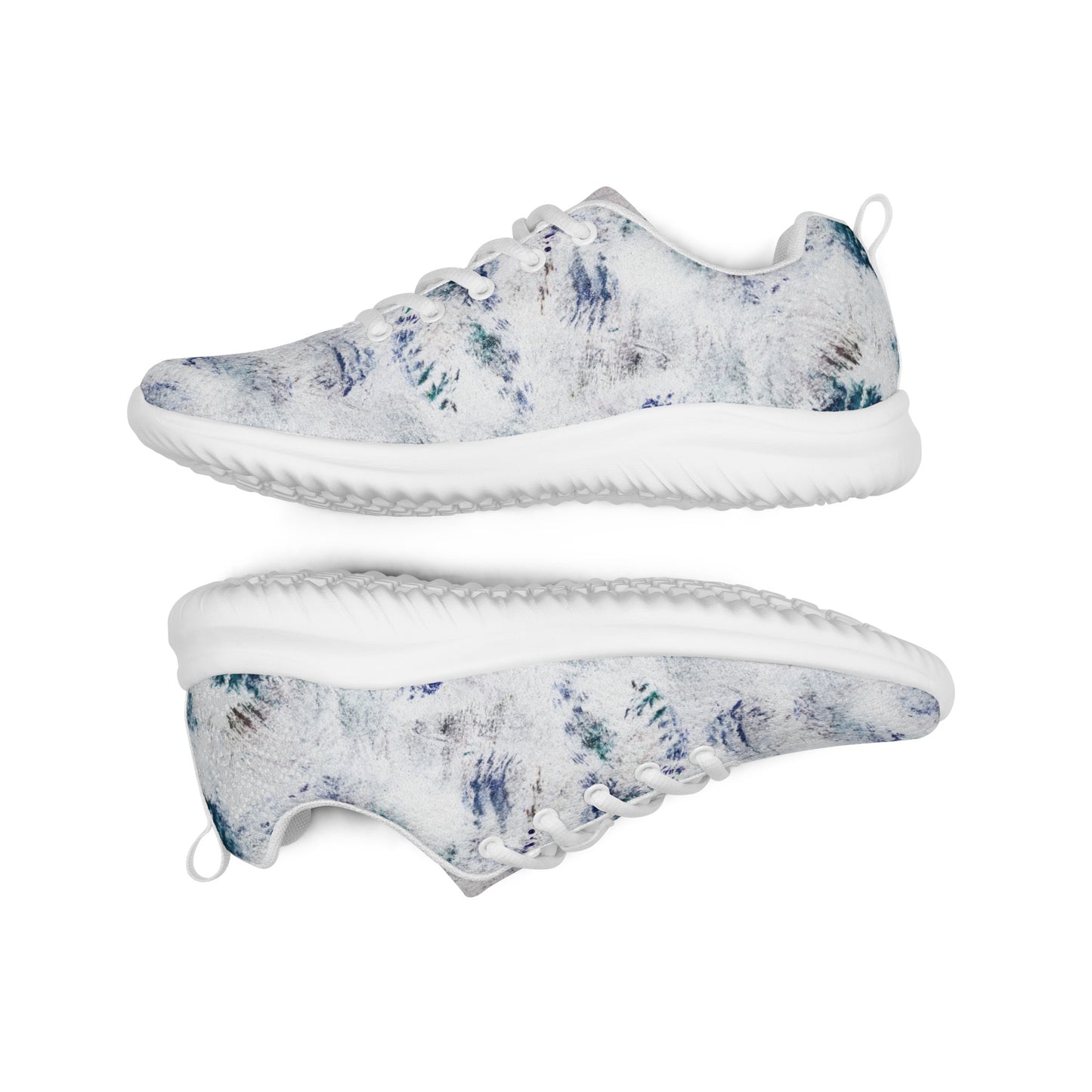 Women's Athletic Running Shoes | White and Blue Abstract Print | Lightweight Mesh