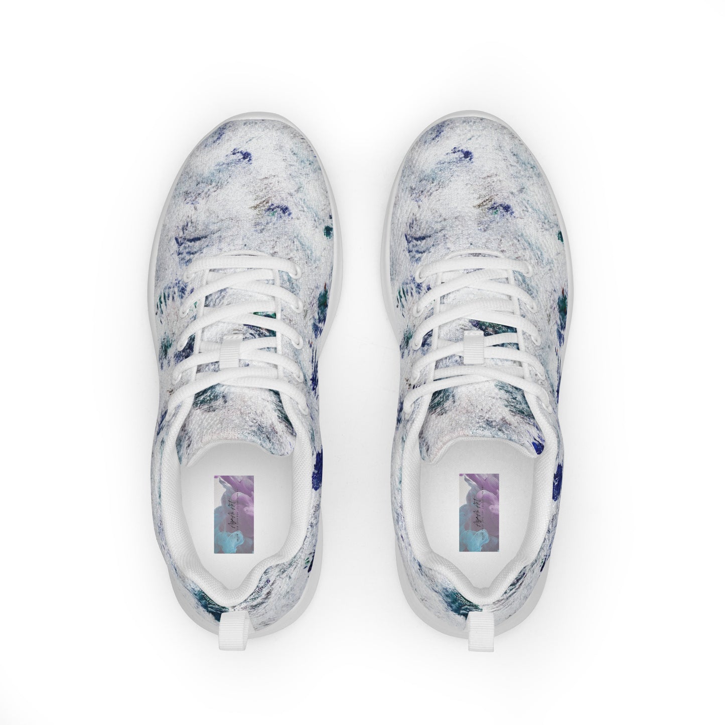 Women's Athletic Running Shoes | White and Blue Abstract Print | Lightweight Mesh