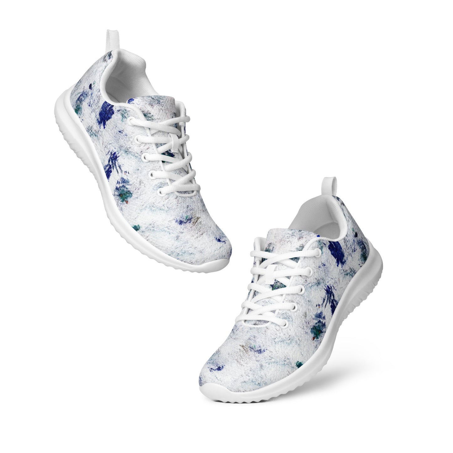 Women's Athletic Running Shoes | White and Blue Abstract Print | Lightweight Mesh