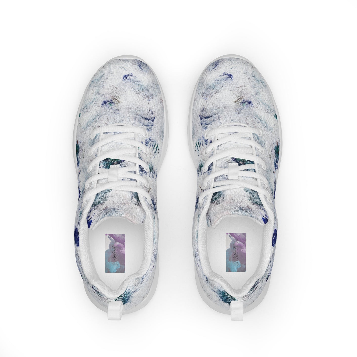 Women's Athletic Running Shoes | White and Blue Abstract Print | Lightweight Mesh