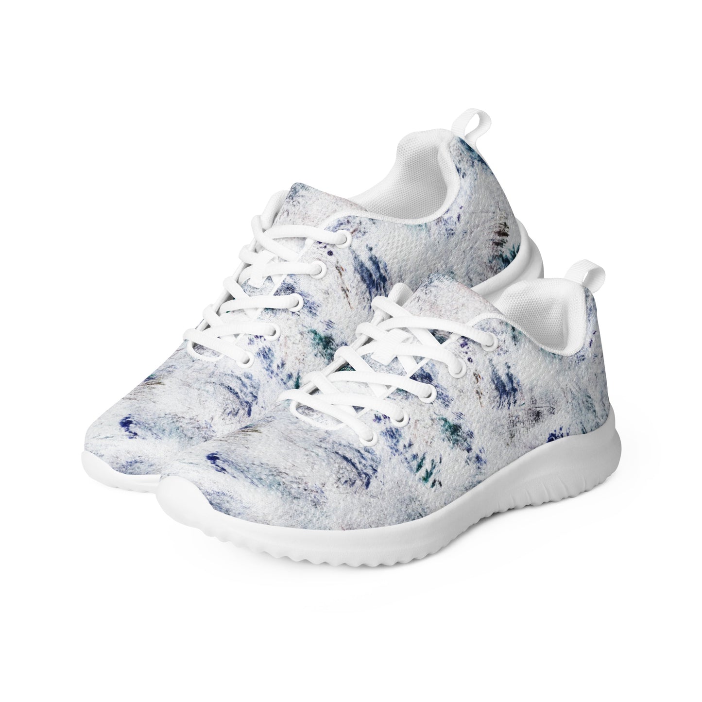 Women's Athletic Running Shoes | White and Blue Abstract Print | Lightweight Mesh