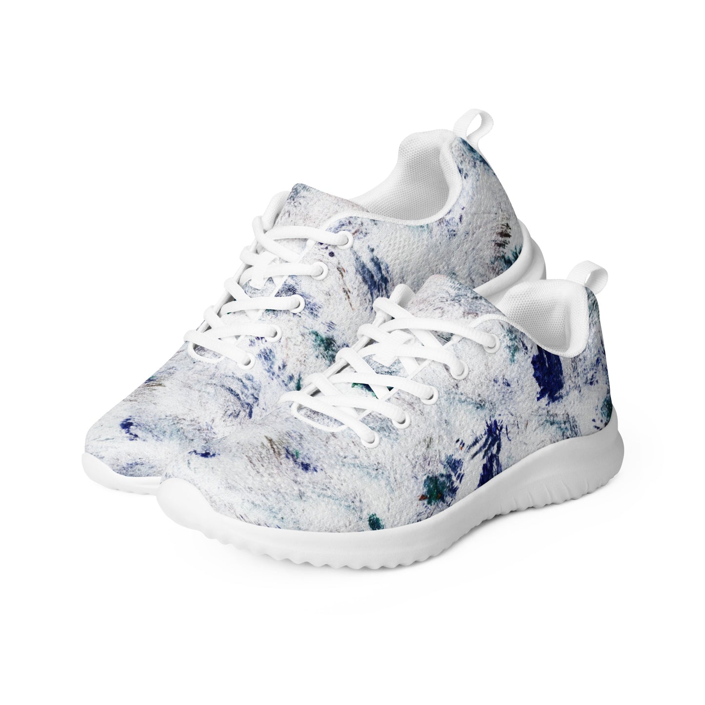 Women's Athletic Running Shoes | White and Blue Abstract Print | Lightweight Mesh