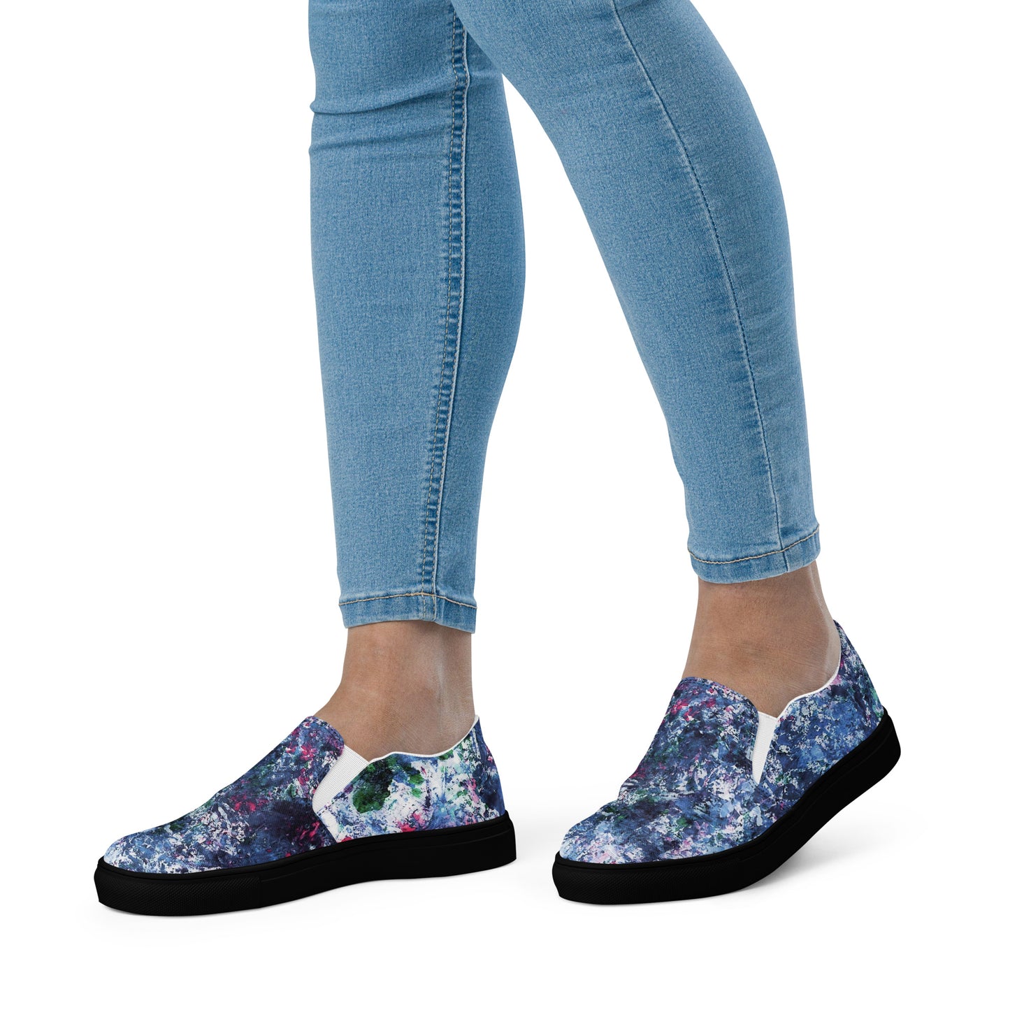 Women's Artistic Canvas Slip-On Shoes | Blue Abstract Paint Pattern