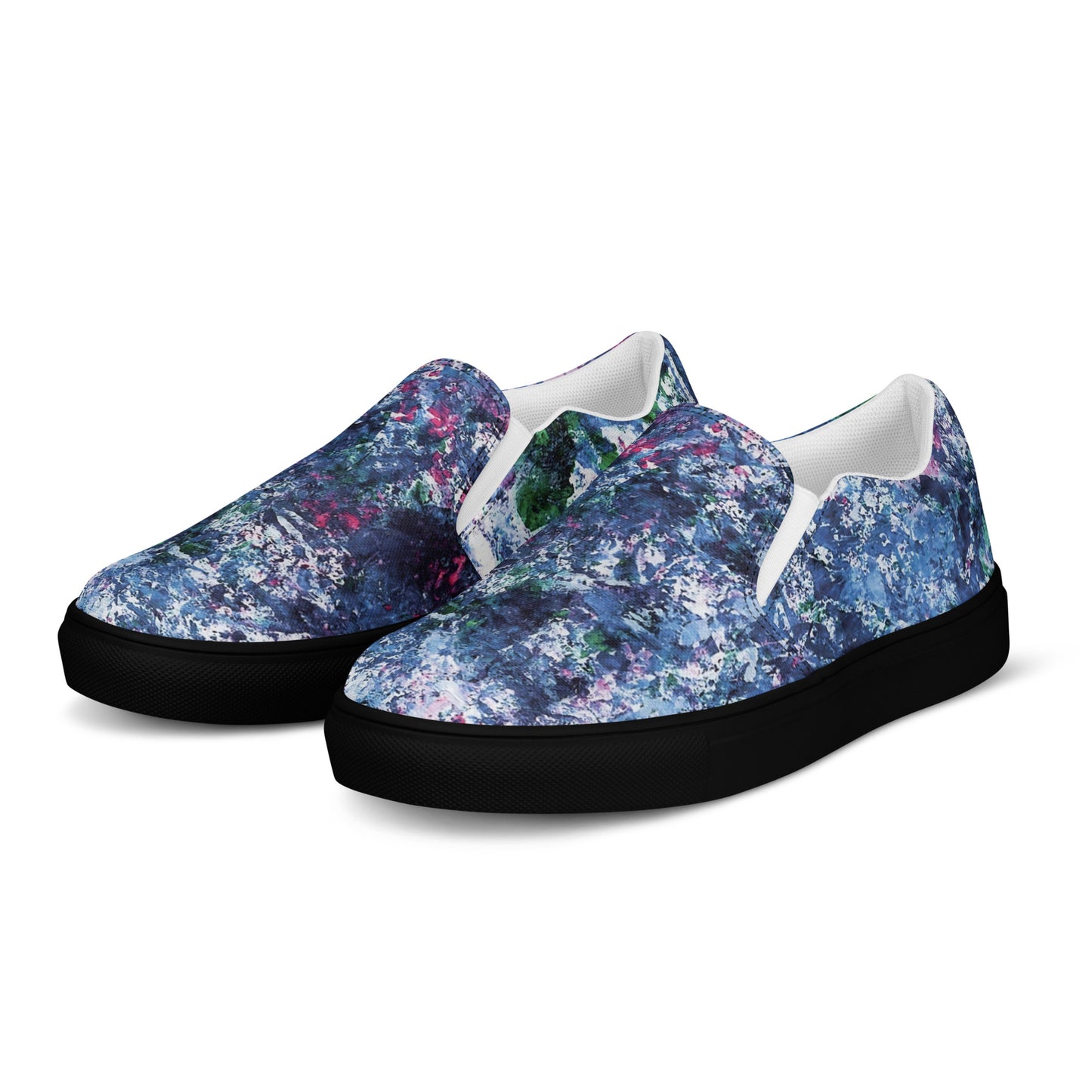 Women's Artistic Canvas Slip-On Shoes | Blue Abstract Paint Pattern