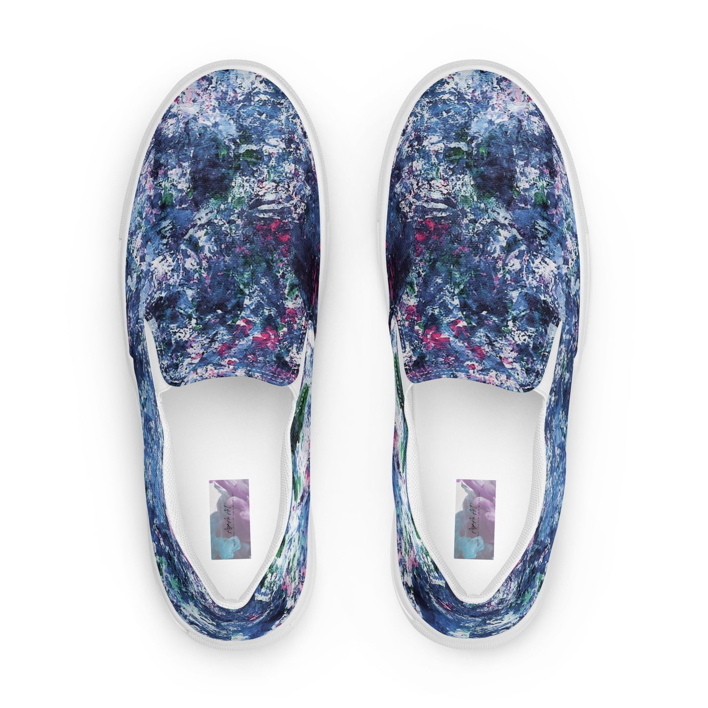 Women's Artistic Canvas Slip-On Shoes | Blue Abstract Paint Pattern