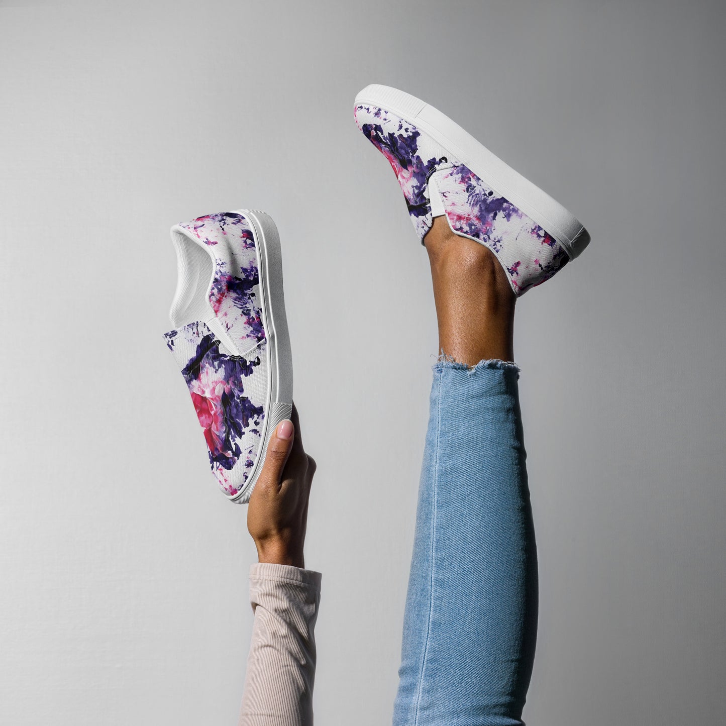 Women's Canvas Slip-On Shoes | Purple and Pink Abstract Design