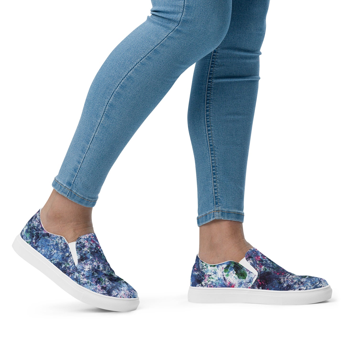 Women's Artistic Canvas Slip-On Shoes | Blue Abstract Paint Pattern